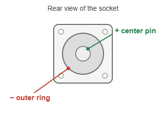 Wiring diagram: center pin plus, outer ring minus